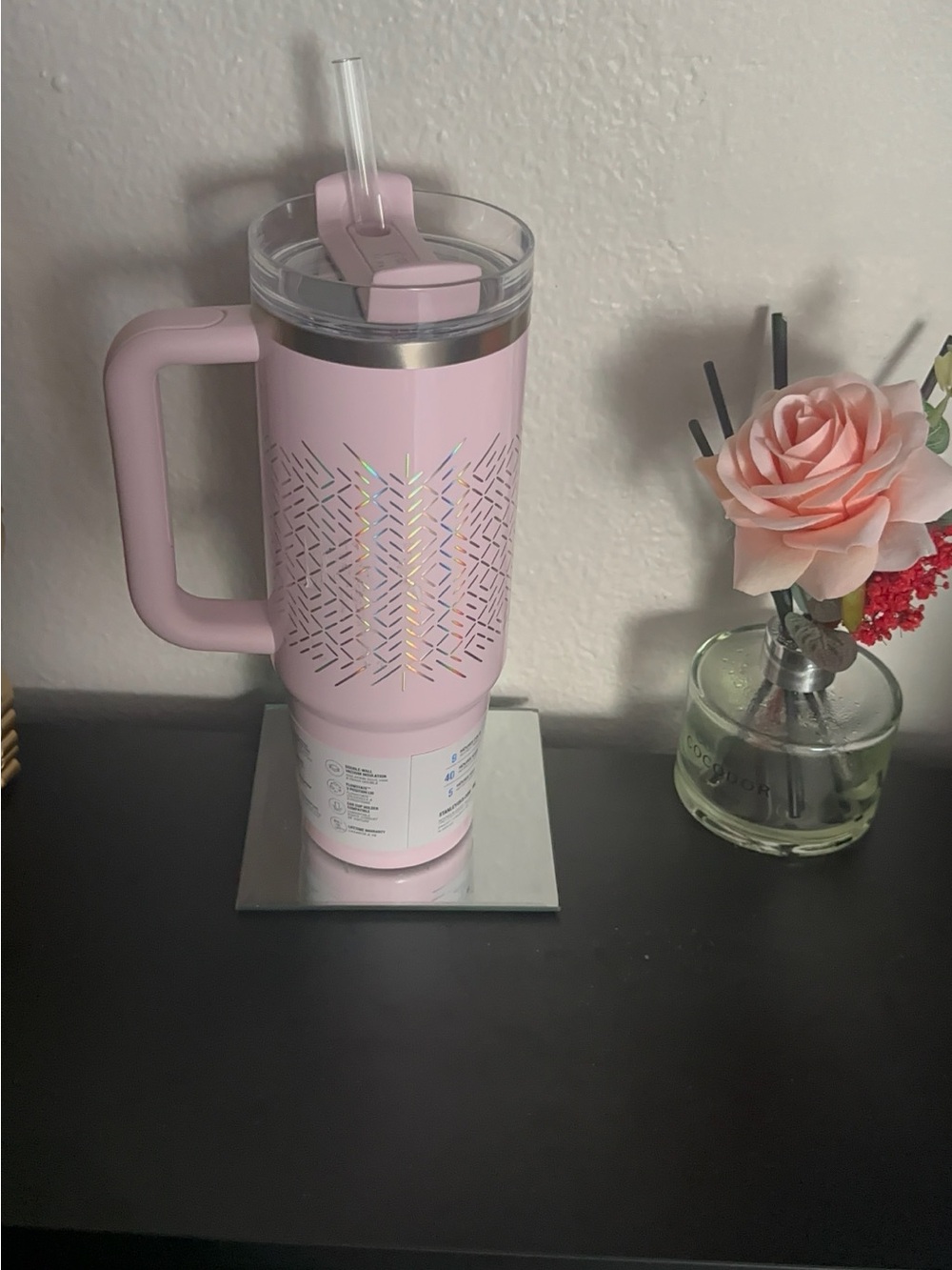 Stanley Pink Holographic Logo Travel Tumbler with Handle - Picture 2 of 4